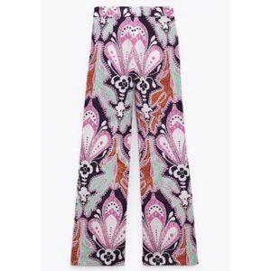 ZARA Linen Blend Floral Wide Leg Pants Size XS women’s